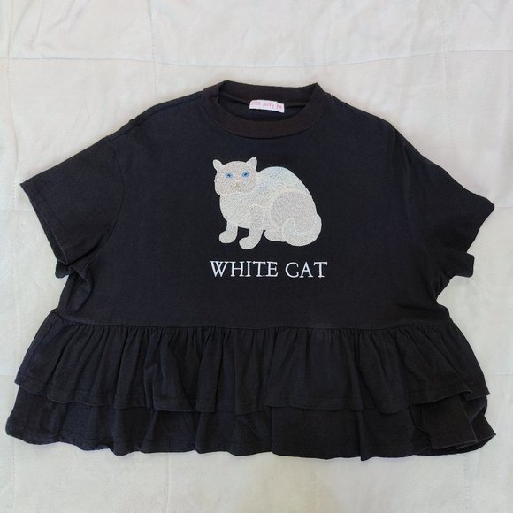Little Sunny Bite White Cat Red Rose Shirt - Picture 1 of 4